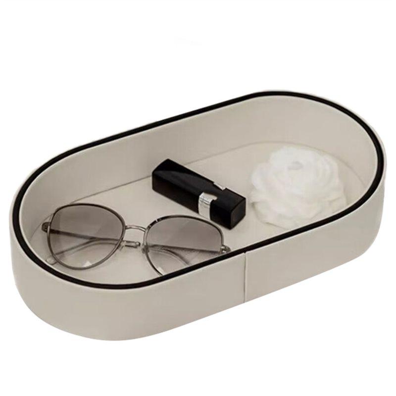 

Desktop Cosmetics Storage Box PU Leather Jewelry Organizer Miscellaneous Tray Home Room Decoration Entrance белый