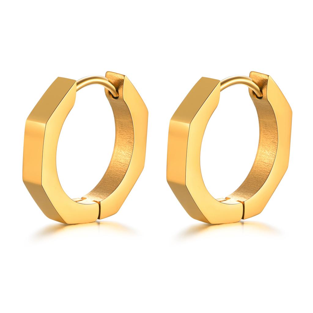 Geometric Octagon Hoop Earrings for Men, Hexagon Hoops, Stainless Steel Honeycomb Hoops Minimalist Earrings Men Jewelry