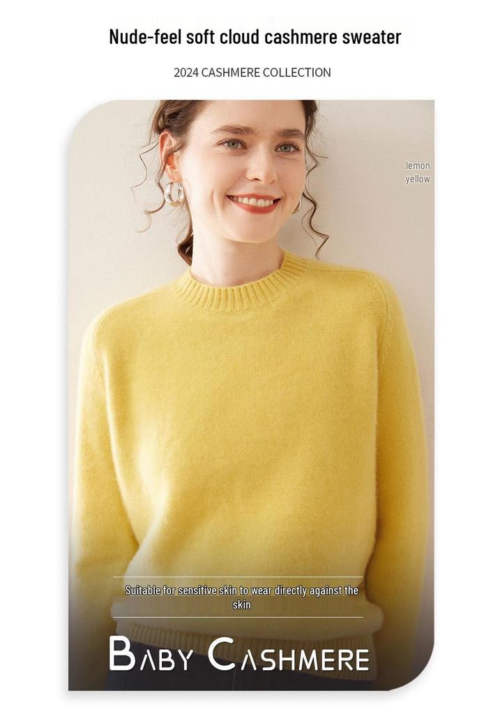 Women's Thick Cashmere Sweater - Autumn/Winter, Round Neck, Saddle Shoulder, Loose Fit, Lace Sleeve