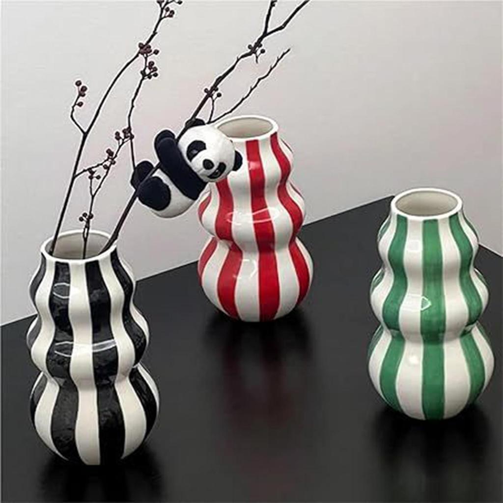 Ceramic Gourd Shaped Vase Aesthetic Vase Striped Flower Container Craft Bathroom Kitchen Indoor Room Table Centerpieces Decor