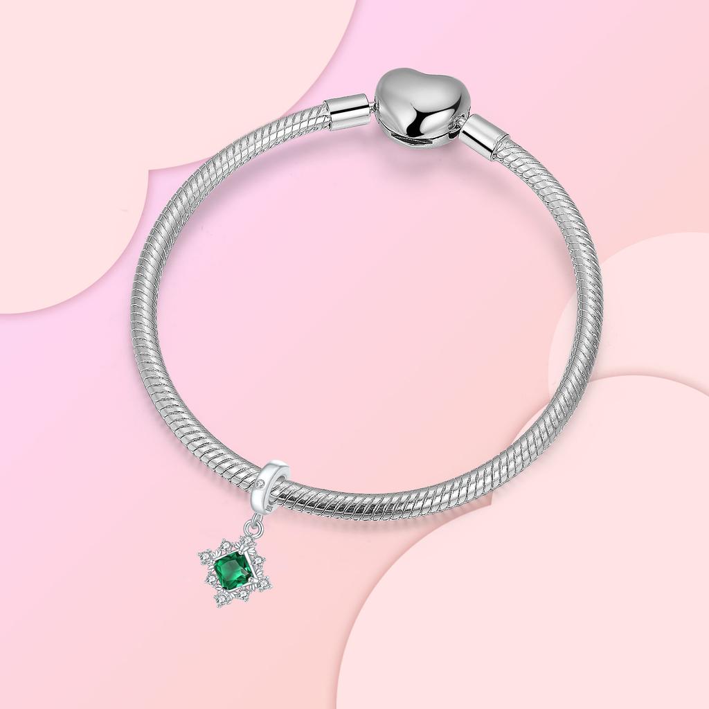 Real Copper Green Diamond Zircon Boutique Pendant Charm Fit Authentic Bracelet Decorative Beads Necklace Diy Female Jewelry Piece