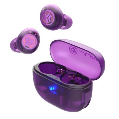 JLAB Go Pop ANC Clear Violet Wireless Skeleton Clear IP55 Dustproof and Active Noise 10mm Dynamic iPhone with Perfect for and the Continuous Charging