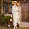 Fragrant Chiffon Floral Dress with Women's Drape In 2026 Summer New Style Off Shoulder V-neck Vacation Style Waist Cinched Mid Length Skirt