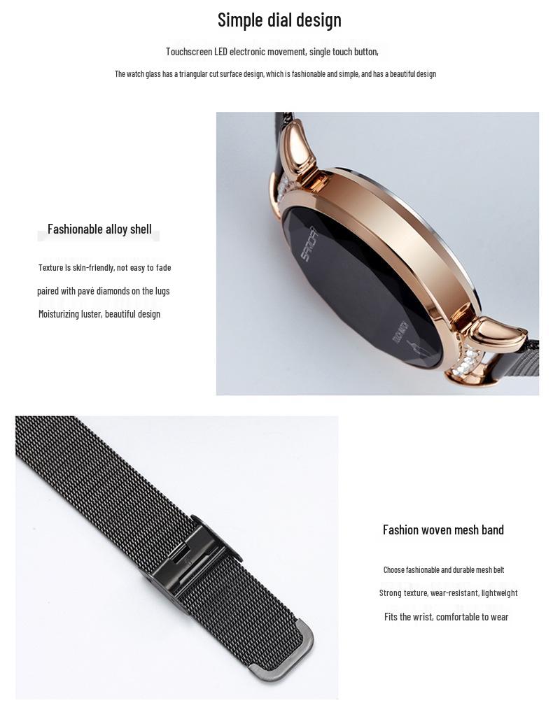 Sanda LED Touch Screen Ladies Mesh Band Watch 8007