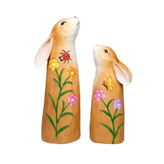 1 para figurka zajączka wielkanocnego rzeźba kwiat motyl biedronka statua królika rzeźba zwierzęca dekoracja na biurko ozdoba