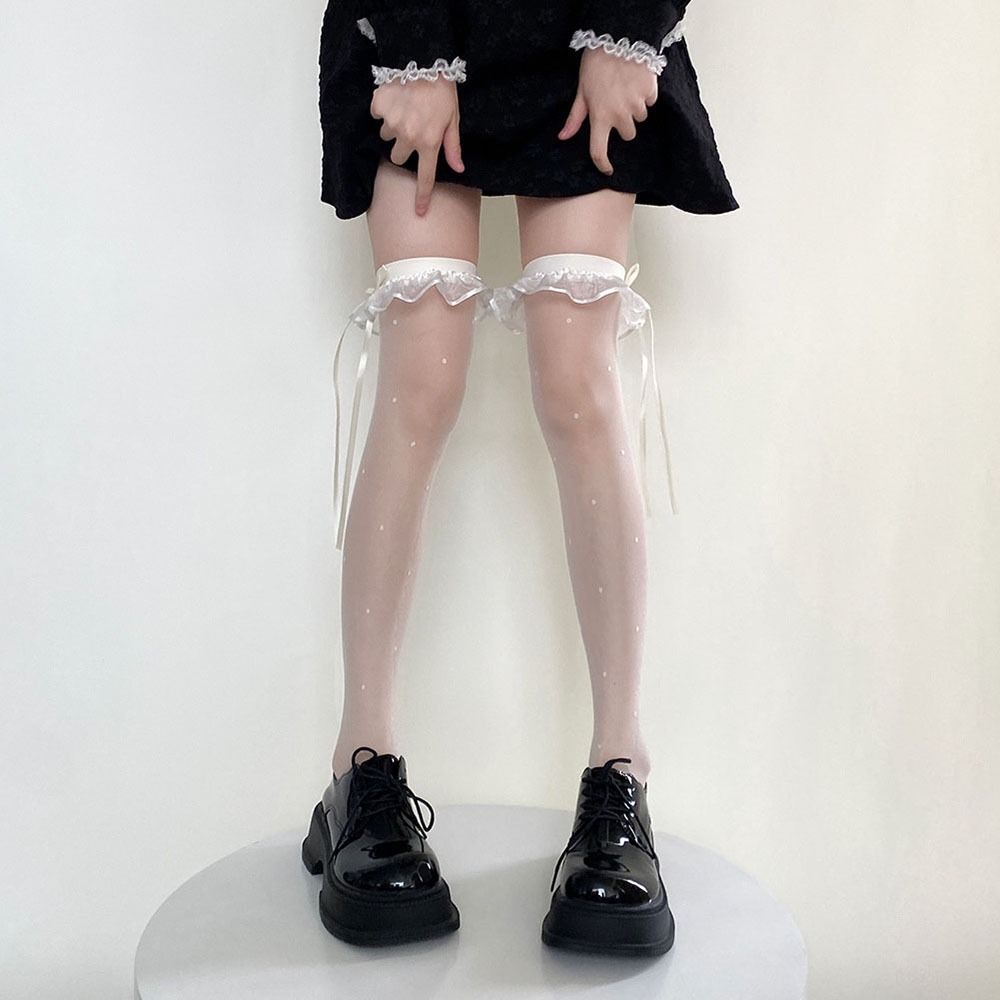 

Кружевные носки Balletcore Ribbon в японском стиле с высокими трубами, чулки с бантами, женские носки выше колена