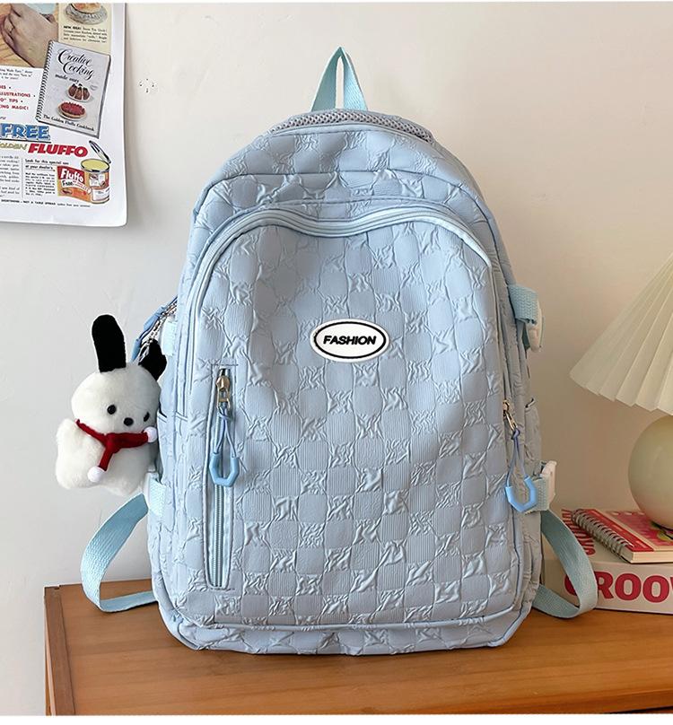 Schoolbag Spring and Summer New Middle School Student School Bag Female Korean Edition Campus Style Rhombus Fashion High School Student Large Capacity
