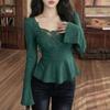 European and American Style Ruffle Hem Long Sleeve T-shirt