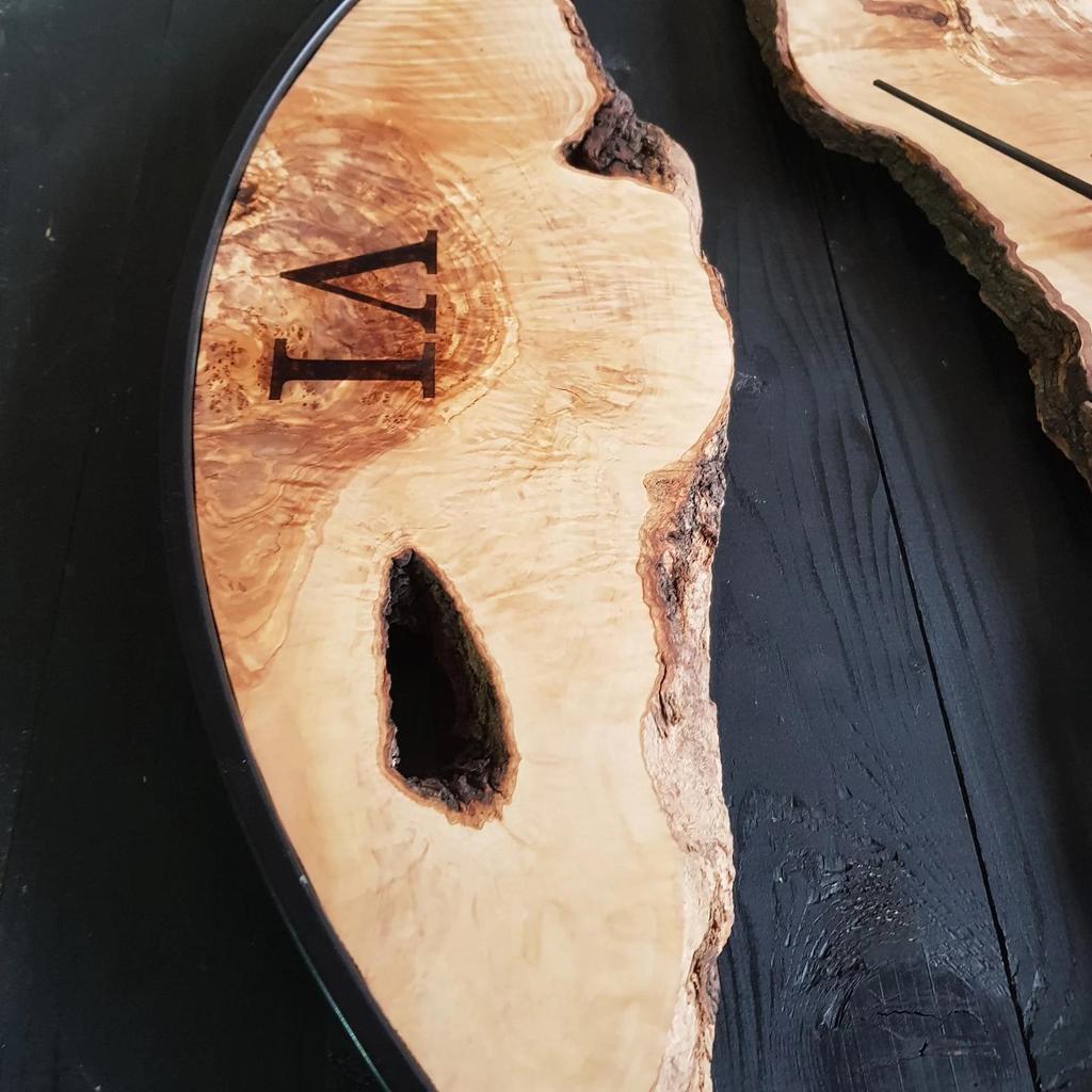 Sahaj Hast Olive Wood Wall Clock – Silent Movement, Live Edge Farmhouse Style | Handmade Wooden Wall Art