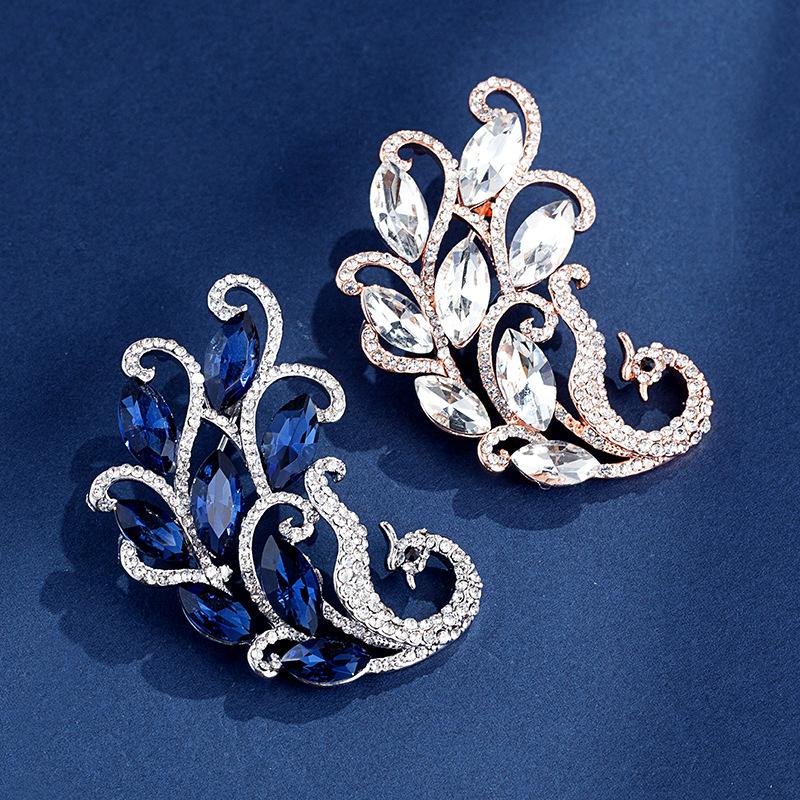 Blue Crystal Phoenix Brooch Female Alloy Diamond Set Anti-Light Pin Fashion Brooch Suit Accessories
