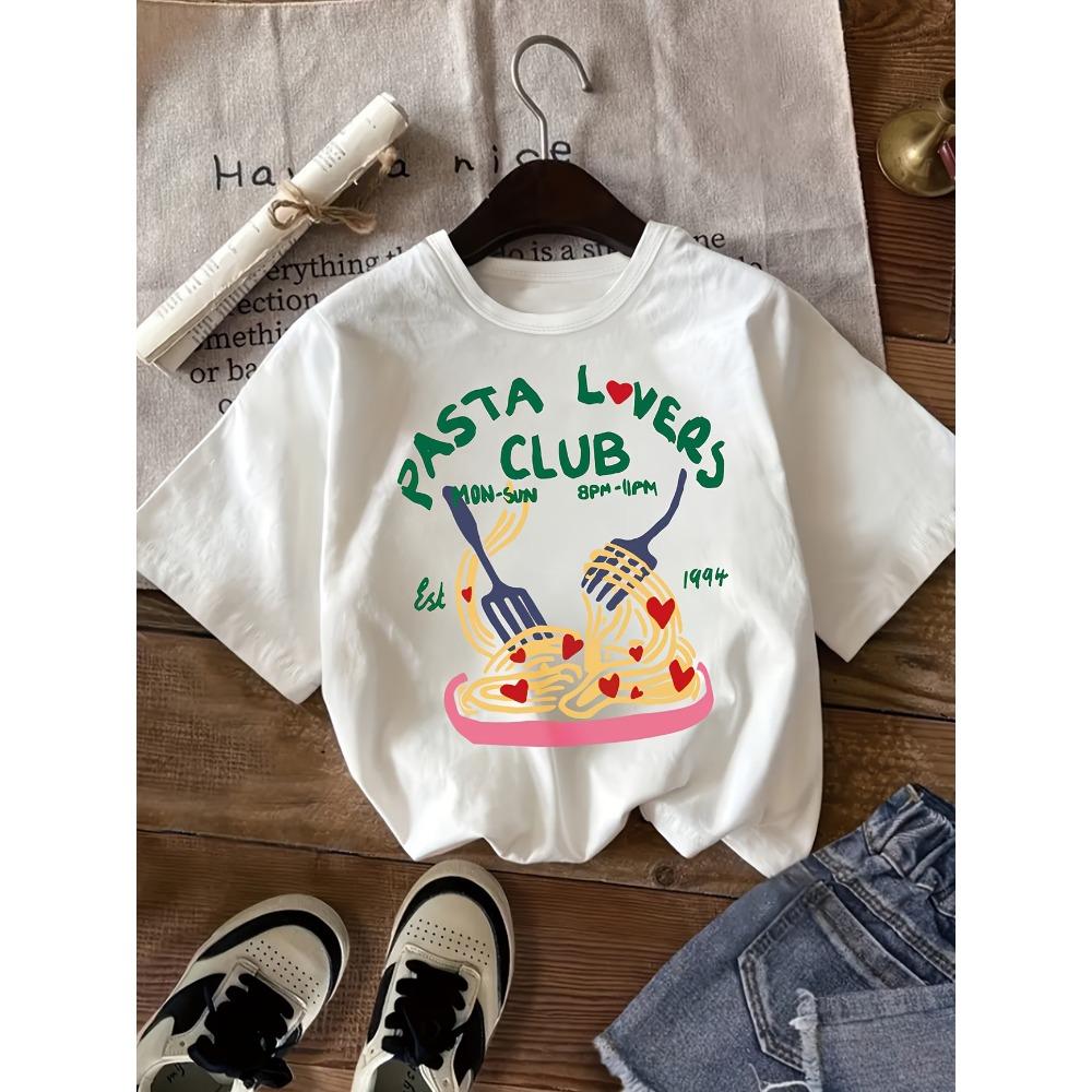 Italian Pasta Heart Print Kids TShirt Cotton Casual Girls Short Sleeve Shirts Summer Sports Fashion Tops Childrens Clothes Tee