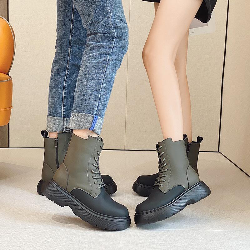 Martin boots women's spring and autumn new leather British thick-soled medium boots couple men's retro locomotive boots