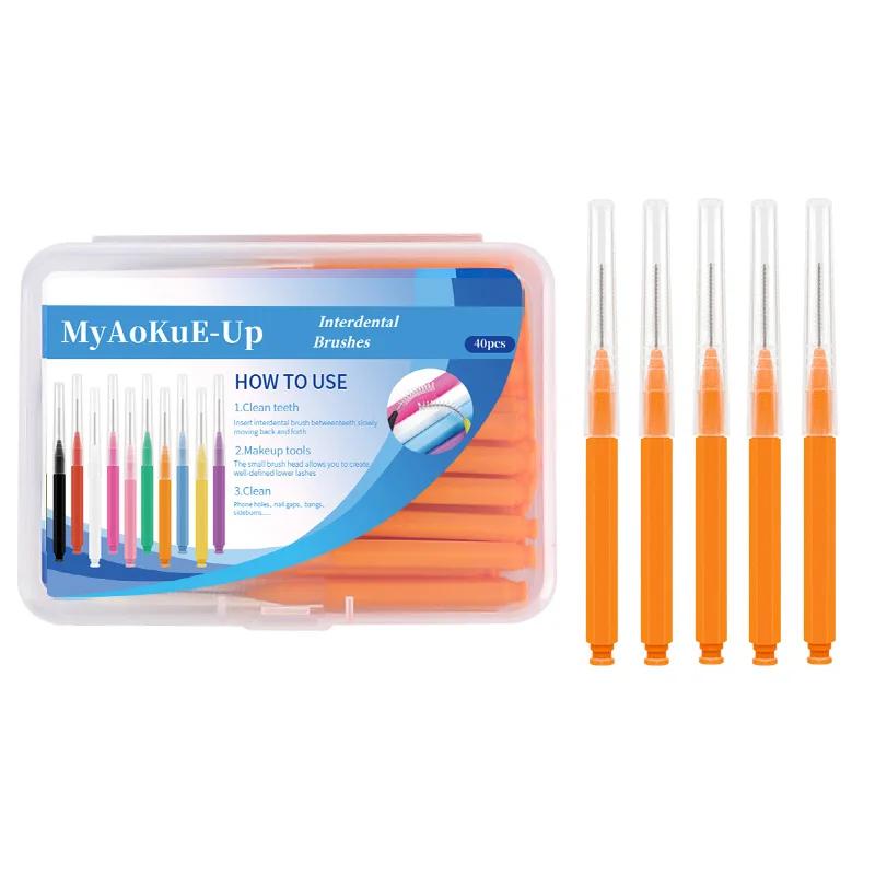 

40pcs Mini Eyebrow Brush Brow Perm Makeup Brush Lashes Extension Lifting Bendable Mini Eyelash Brushes Dental Clean Beauty Tools оранжевый