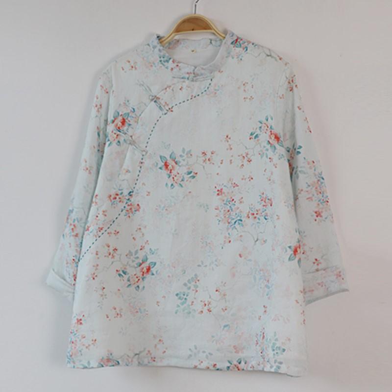 Johnature Frau Frühling Mode Druck Retro Schnalle Chinesischen Stil Hemd Casual Lange Ärmeln Vintage Stil Hemd