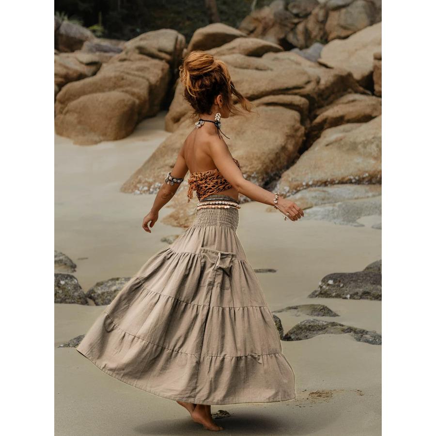 

Women s New Boho Viscose Midi Skirt - Pockets Wrap Long Half Skirt, Casual Loose Solid Color Fashion 0975 XL хакі
