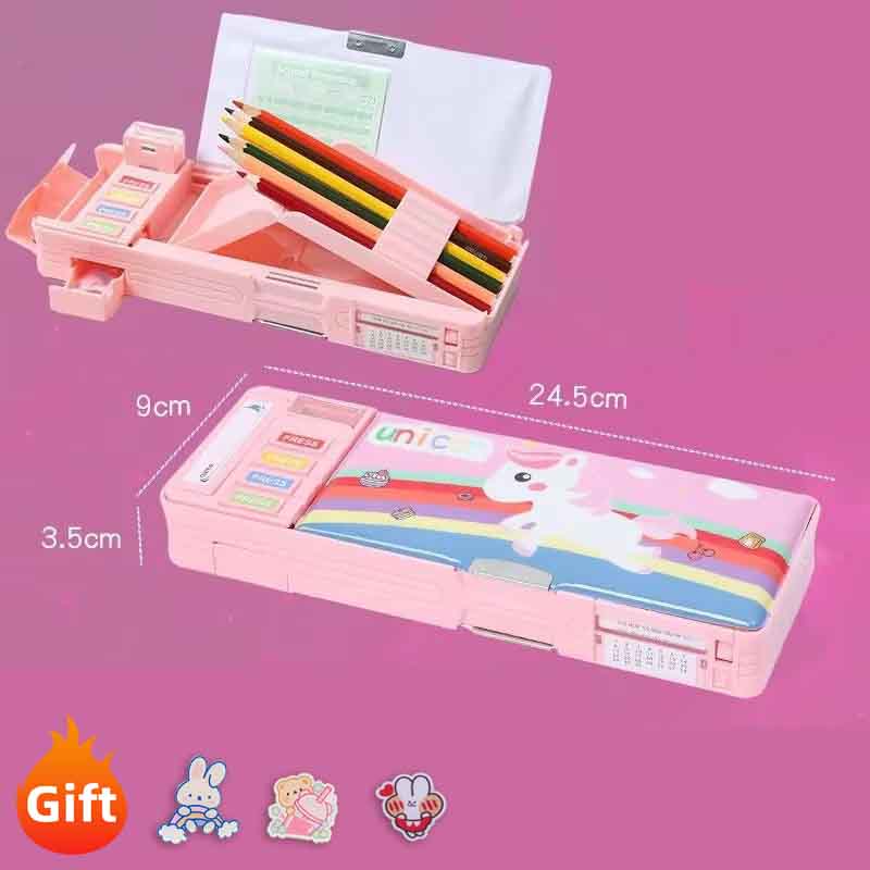 Multi Functional Primary School Cartoon Pencil Case Creative and Cute Double-layer Multifunctional Large Capacity Stationery Box
