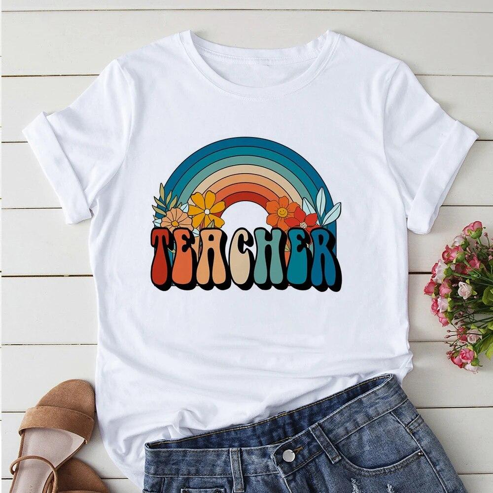 Battery Life of Teacher Print T Shirt Women Summer Tees Casual for Lady Short Sleeve Y2k Tops Harajuku 90s Tee Female Funny Gift