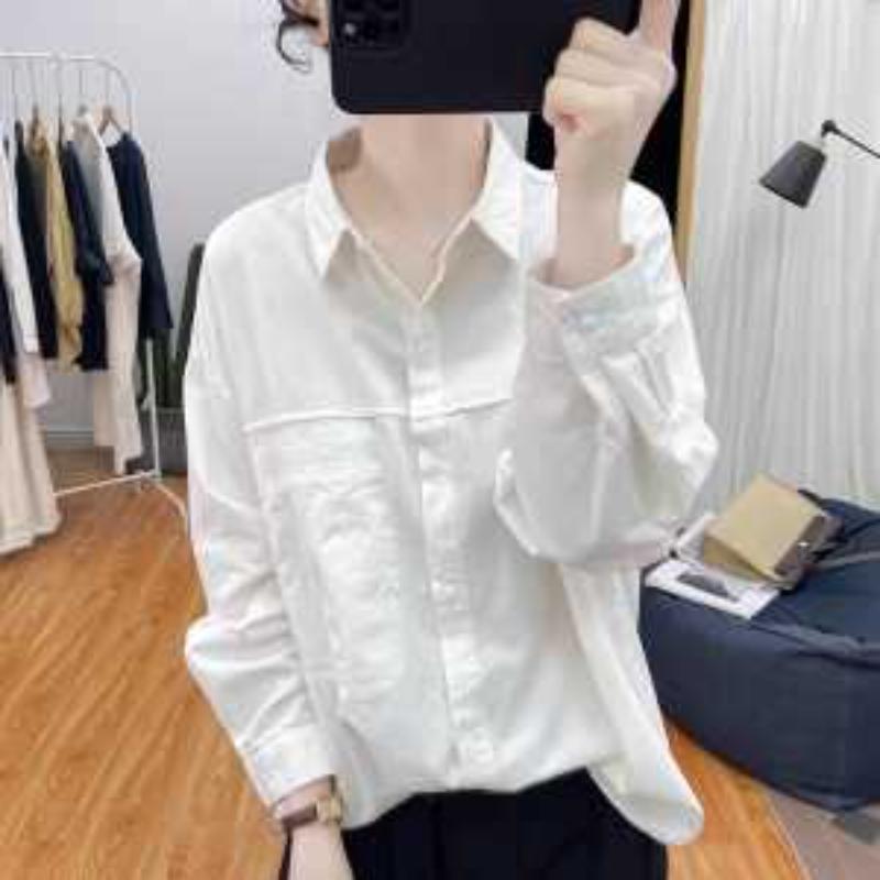 Autumn Pure Cotton Plolo Collar Loose Long-sleeved Shirt Women's Casual Top New Retro Shirt