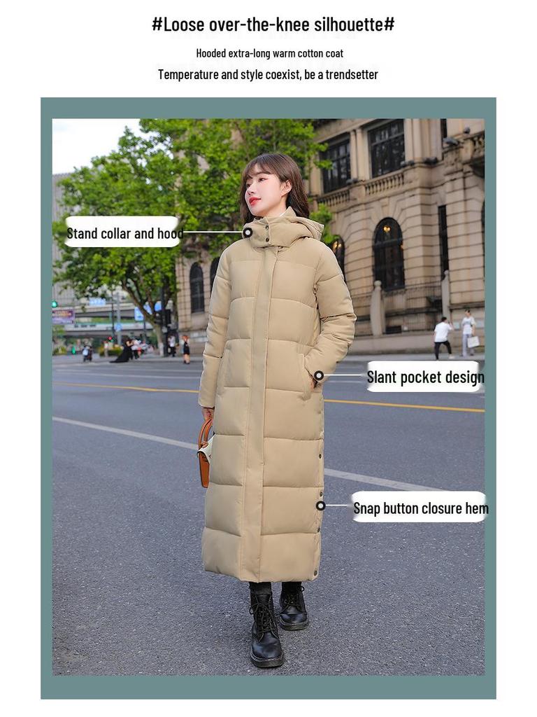 Women's Over-the-Knee Hooded Cotton Coat - Winter 2025 Korean Slim Fit Fashion