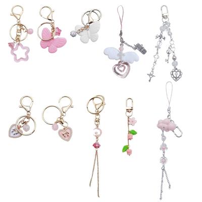 DIY Handmade Cute Phone Charm Y2K Women Five-pointed Star Pendant Bowknot Loves Lanyard Star Bead Keychain Accessories