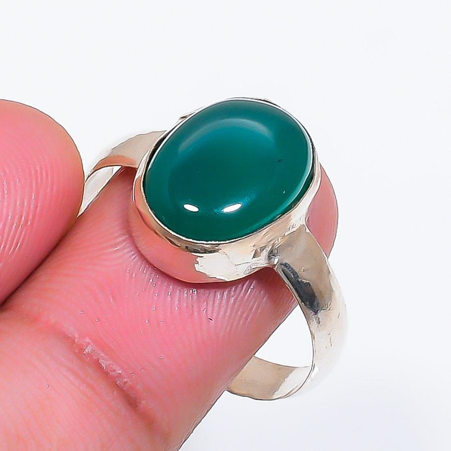 Natural Green Onyx Gemstone 925 Sterling Silver Jewelry Ring Size 10 ZS-1659