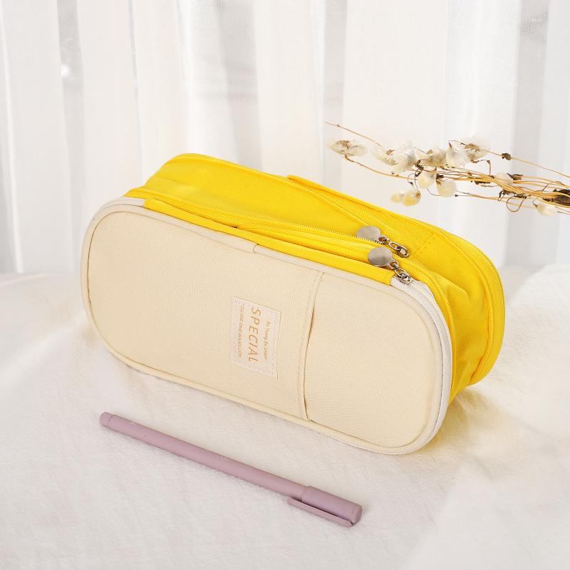Creative Macaron Color Blocking Expandable Large Capacity Pencil Case Solid Color Middle And High School Students Stretchable Si