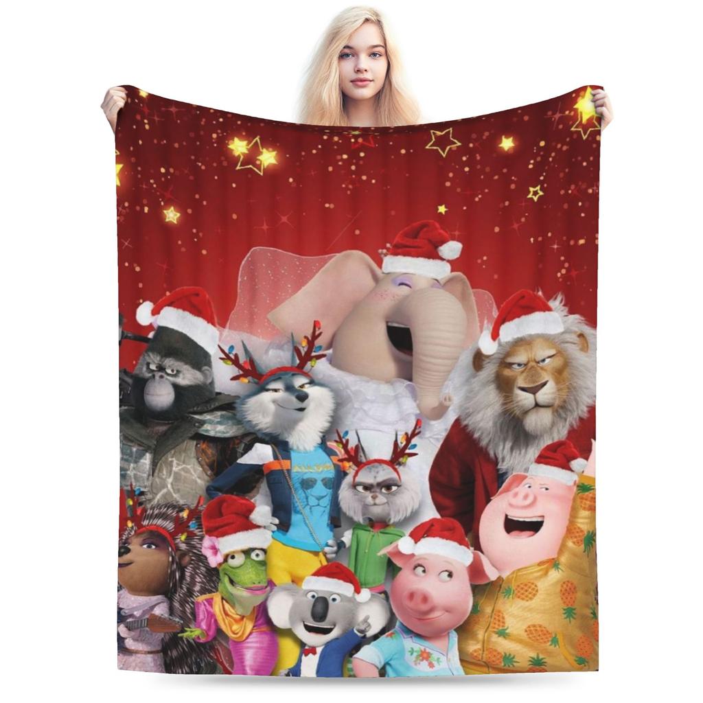 Sing 2 Kids Cartoon Movie Knitted Blanket Flannel Musical Comedy Soft Throw Blanket for Home Couch Bedspread