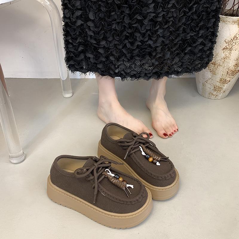 

Этнический стиль модные одинарные туфли женские 2025 осень новые матовые на шнуровке литературные ретро на толстой подошве с мелким вырезом лоферы женские 40 темно-коричневого