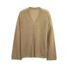 Womens Loose Knit Cardigan Sweater With V-Neck Crochet Detail 2025 Streetwear Style Yellow-Ochre