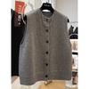 Women Sweater Vests Casual Loose Basics Solid Buttons Knitwear Sleeveless Female Bottom Sweater Vintage Simple Simple Tank Tops