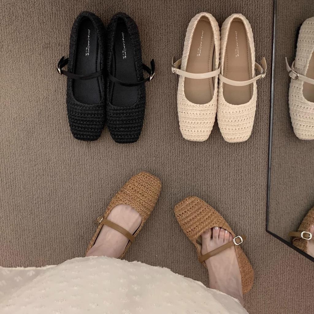 Late Evening Wind Niche Woven Brown Single Shoes Fairy Shoes 2025 New Summer Mary Jane with Skirt Birkenstocks
