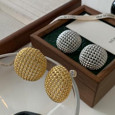 Mesh Hollow Stud For, Exaggerated High-End Gold Geometric Round