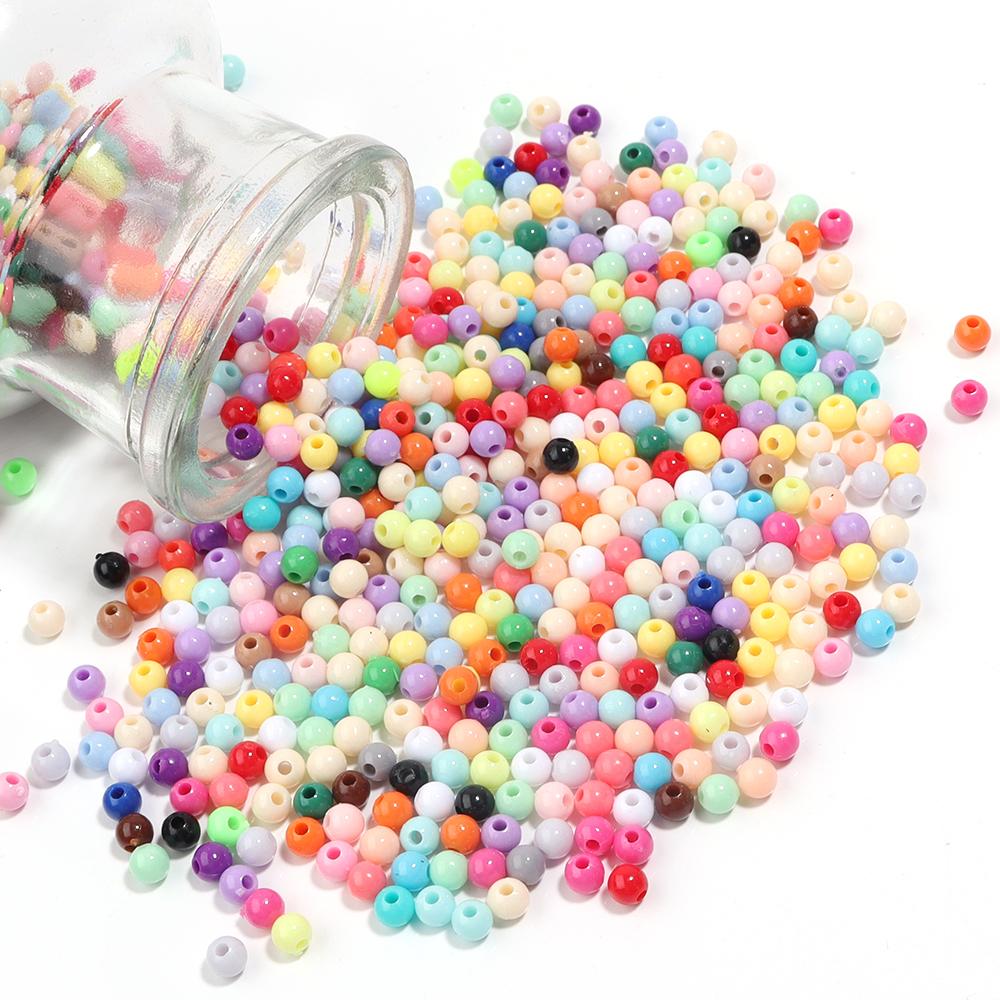 1000Pcs 4mm Acrylic Solid Color Round Beads For Craft Bracelets Earrings Making Spacer Beads DIY Jewelry Finding Accessories