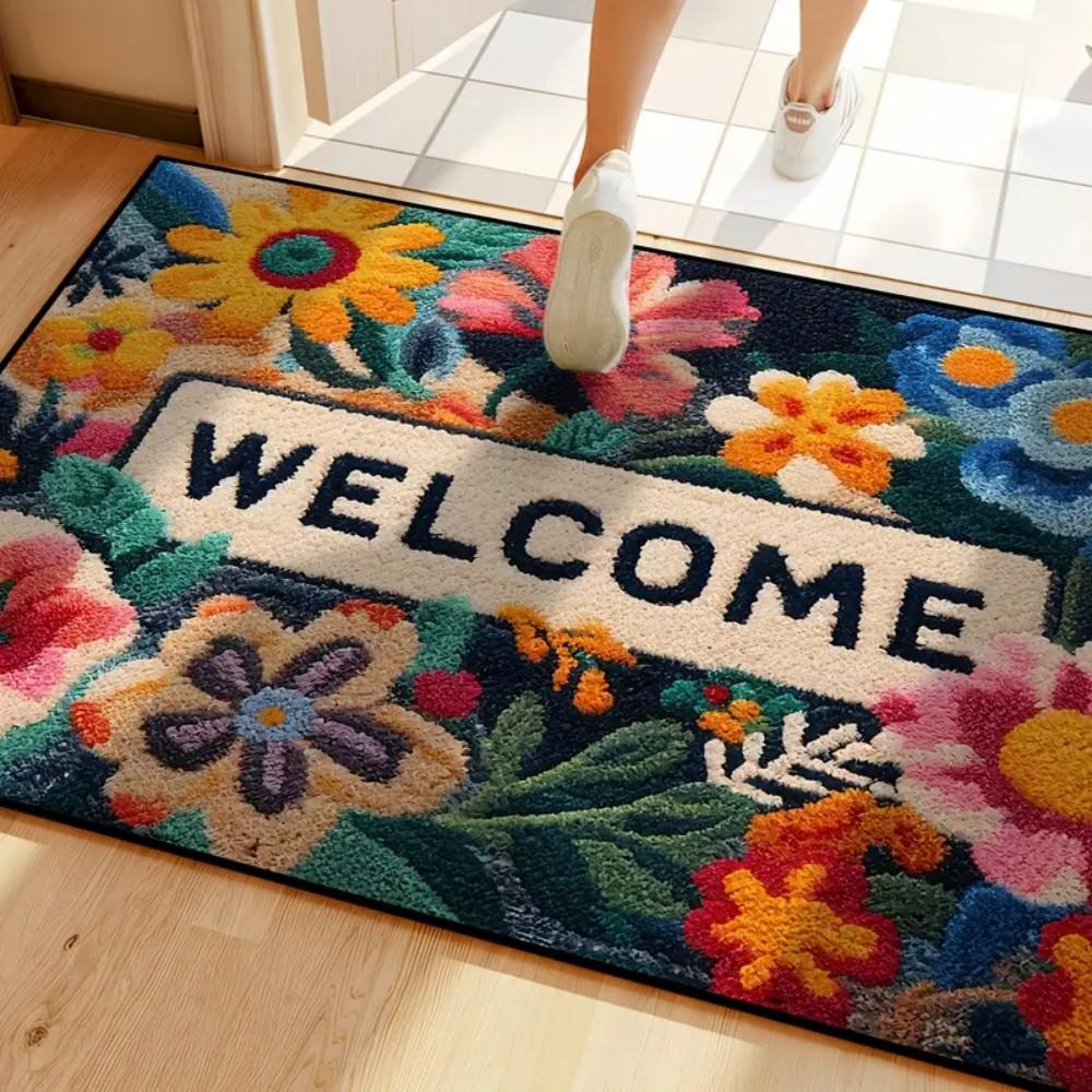 

1pc Flower Welcome Printed Doorway Floor Mat Spring Non-slip Starter Mat Machine Washable For Kitchen, Bathroom, Spring Decor 40X60CM(1.3X2FT