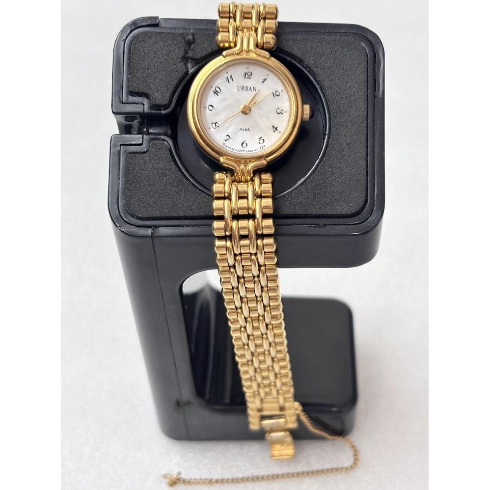 Working item SEIKO ALBA URBAN Shell Dial V233-0770 Battery Replaced Ladies Gold Watch Quartz