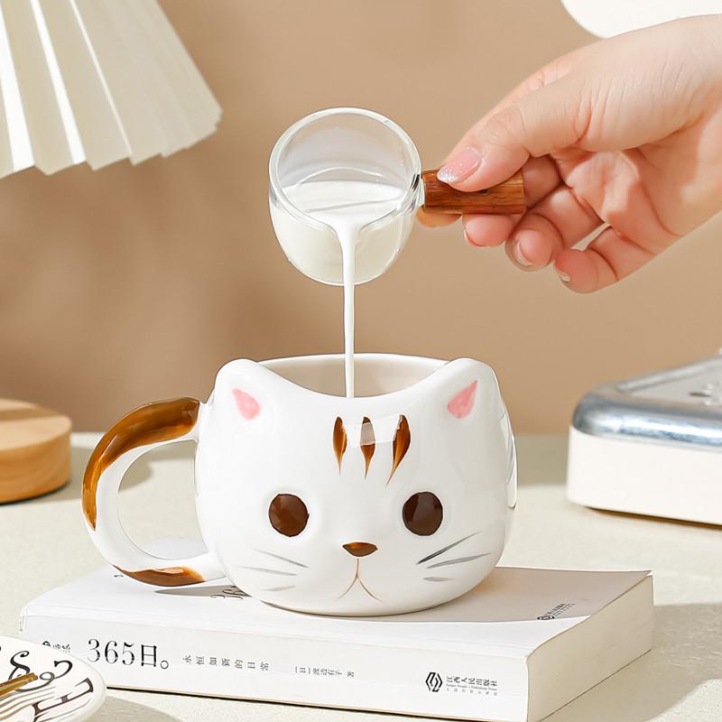 430ml Cartoon Cat Ceramic Mug With Spoon Creative Cute Coffee Milk Tea Breakfast Cup Drinkware Novelty Gifts