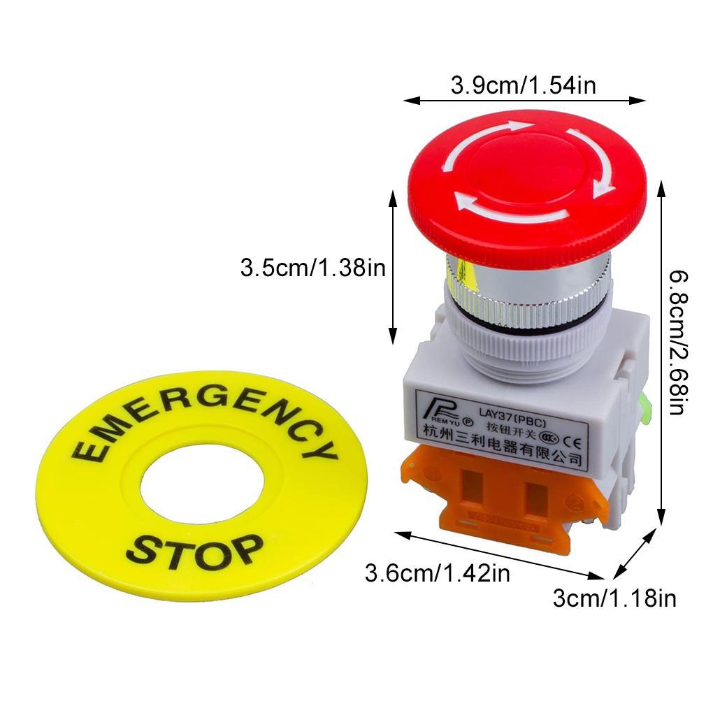 Red Mushroom Emergency Stop Latching Push Button Switch 22mm Mounting Hole Emergency Stop Push 1NO