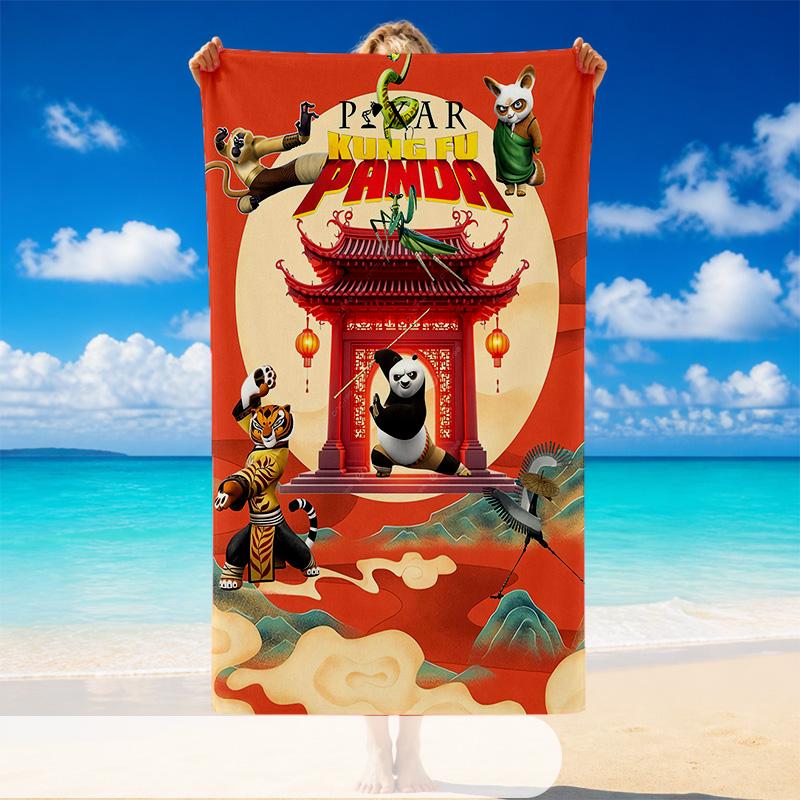 Quick Dry Beach Towel Kung Fu Panda Pattern, Lightweight Absorbent Towel for Pool Beach Vacation Use