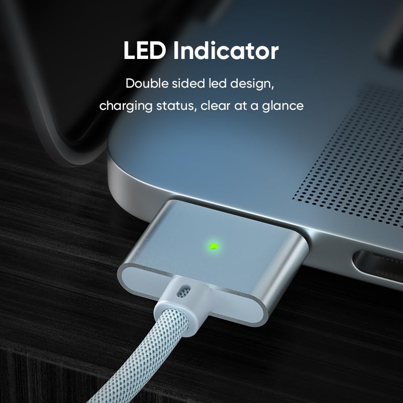 140W To 3 Magnetic Charging 2M Super Strong Magnetic Adsorption Charging Cord with Durable Braided Compatible with MacBook Pro MacBook Pro MacBook Air