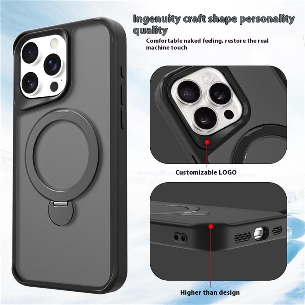 For iPhone 16 Pro Case Compatible with MagSafe PC+TPU Ring Kickstand Cell Phone Cover