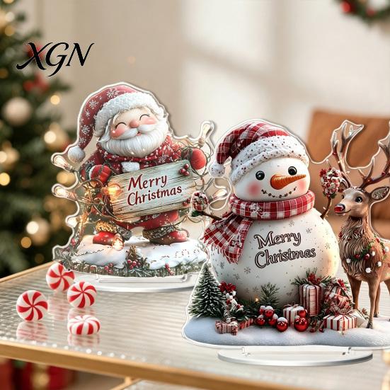Christmas Theme Tabletop Ornaments Winter Ornaments, Double-sided Acrylic Snowman/Santa Claus/Reindeer/Cottage Table Seasonal Home Decorations