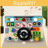 Wooden Childrens Simulated Steering Wheel Led Switch Busy Board Educational Toy For Early Learning