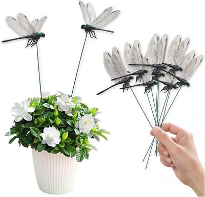 10 Bucăți Țăruși Decorativi, Libelule Mari 3D Realiste PVC Libelulă Țăruș de Grădină pentru Decor Ghiveci de Plante de Balcon Curte Interior Exterior