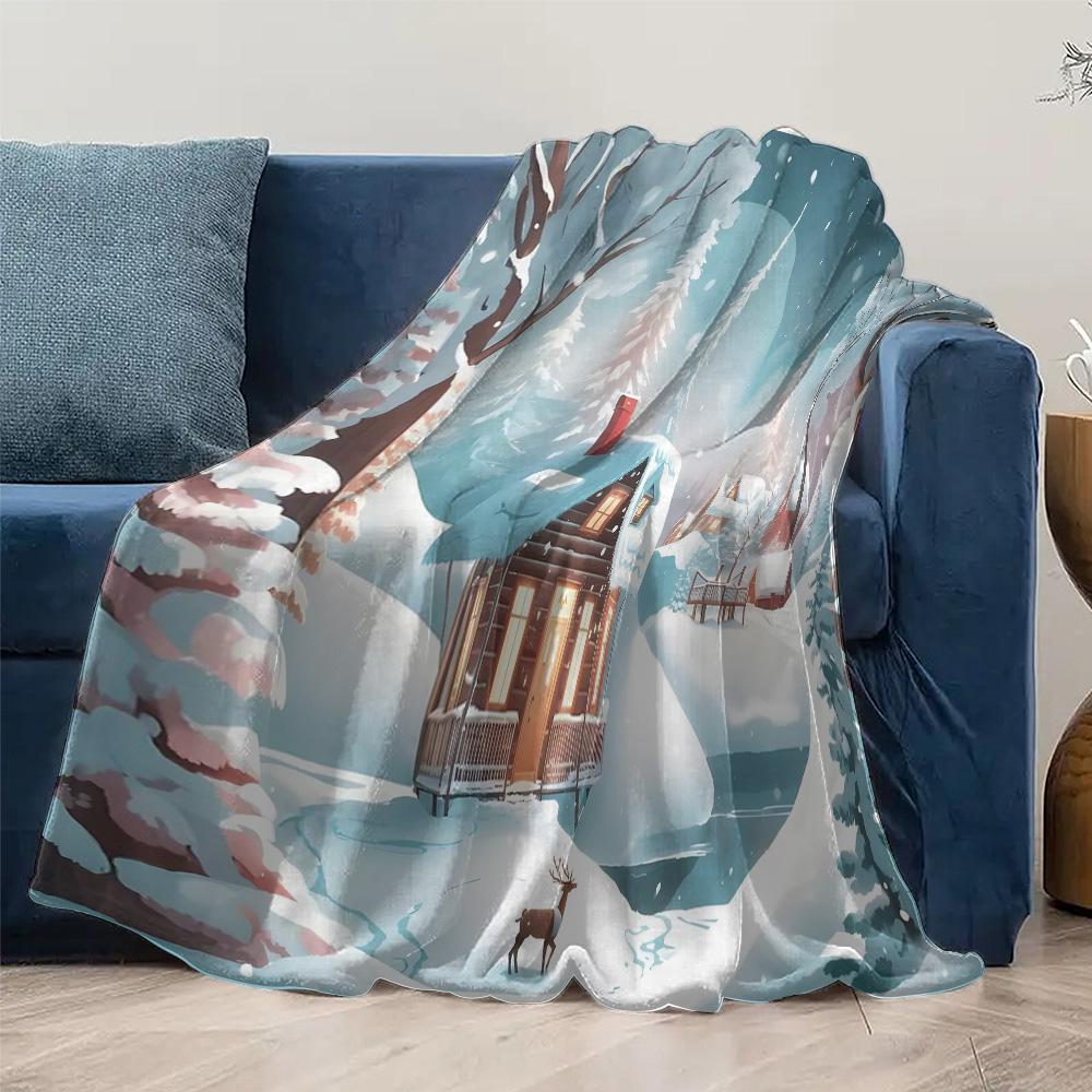 Tuniu Winter Cabin Landscape Fleece Blanket for Sofa Bed Room Throw Soft Warm Cozy Decorative Throw Blanket