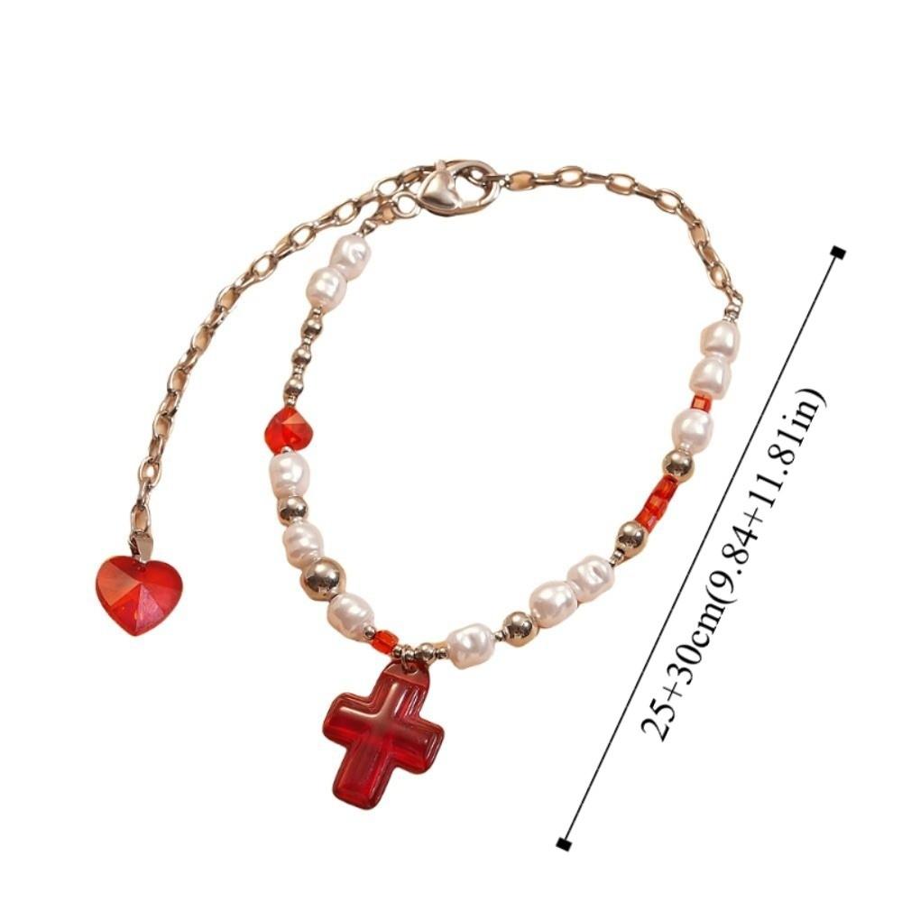 Rhinestone Cross Necklace Love Heart Crystal Cross Pendant Streetwear Cross Choker Chain Party