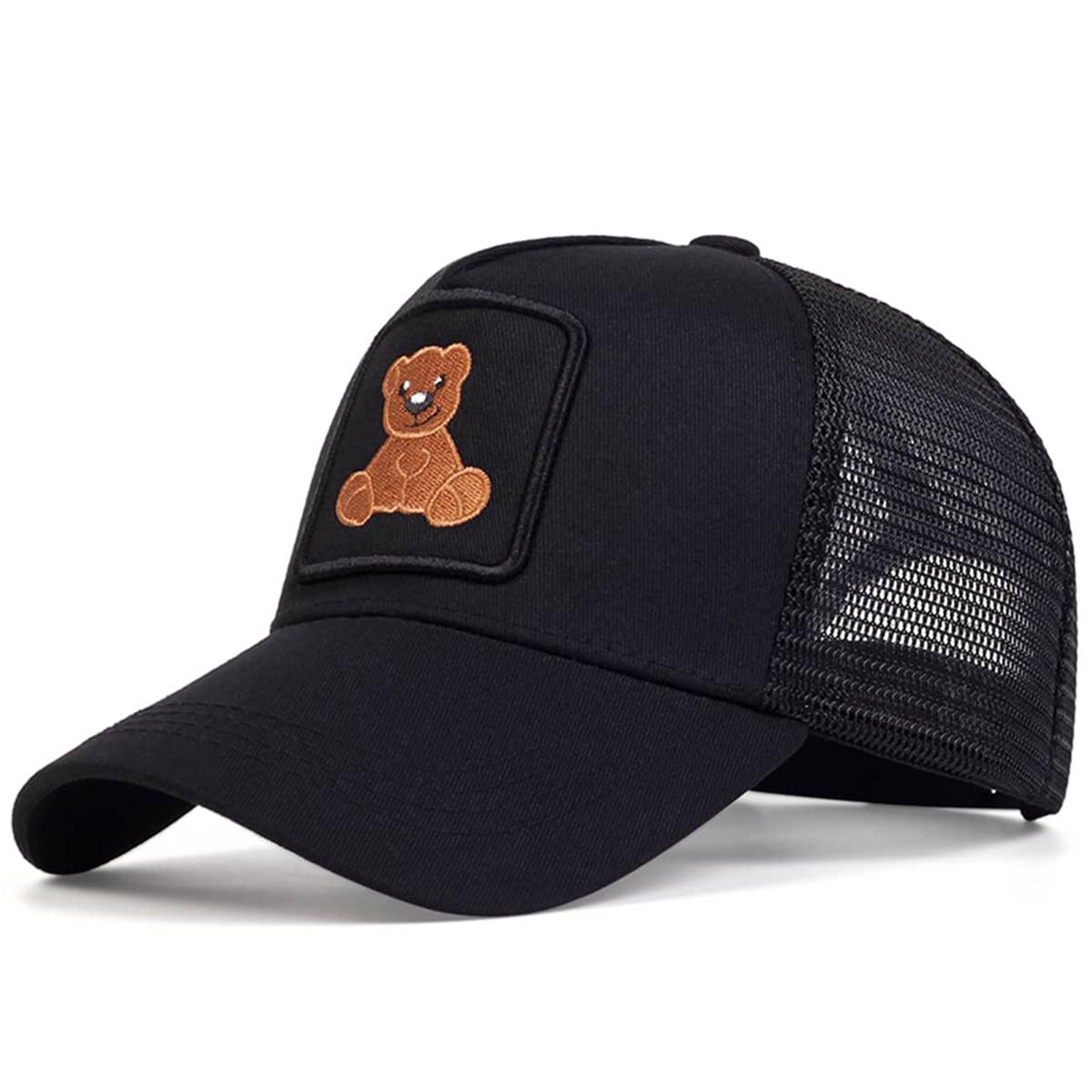 

Unisex Little Bear Embroidery Adjustable Net Baseball Hat UV Protection Caps Spring Summer Outdoor Leisure Hats Travel Accessories for Women Men чорний