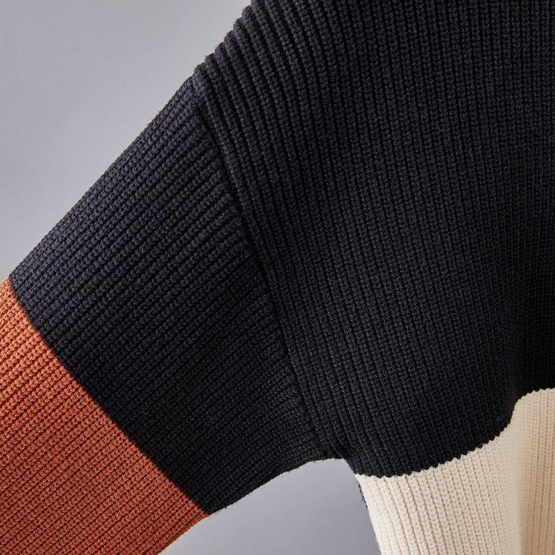 Vintage Women's Color-block Sweater Autumn Winter Loose Crew Neck Pullover Knitwear Short Stretch Knit Top Cropped Jumper