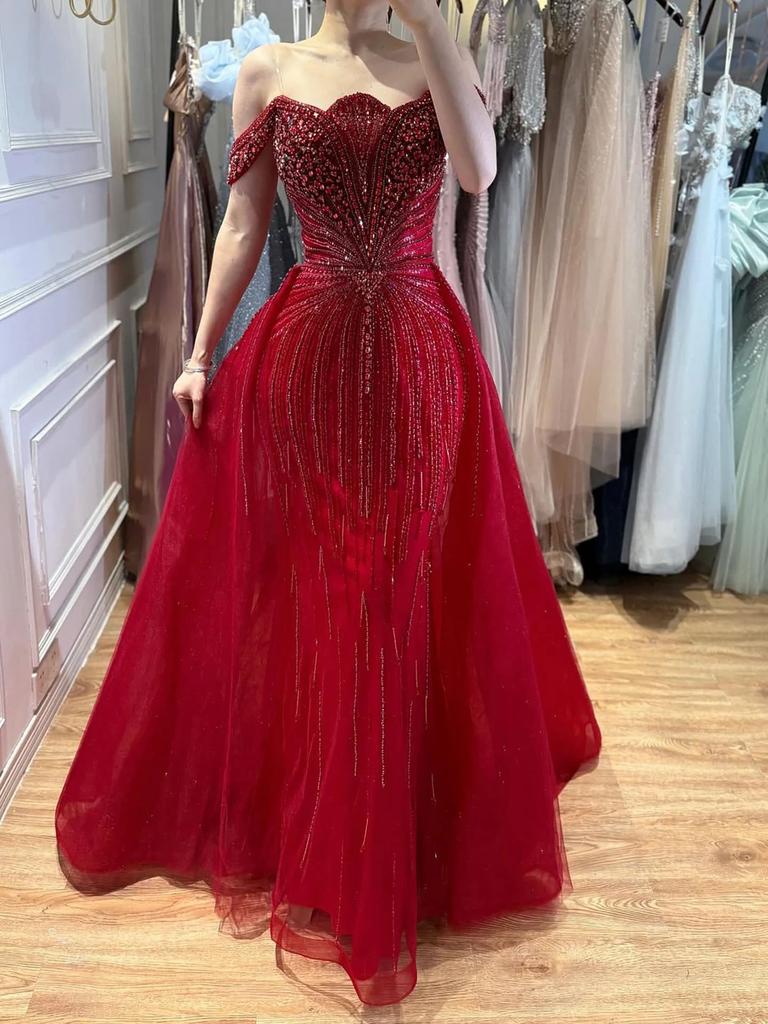 High-end luxury beads nude celebrities elegant temperament host catwalk performance evening dress LA11191