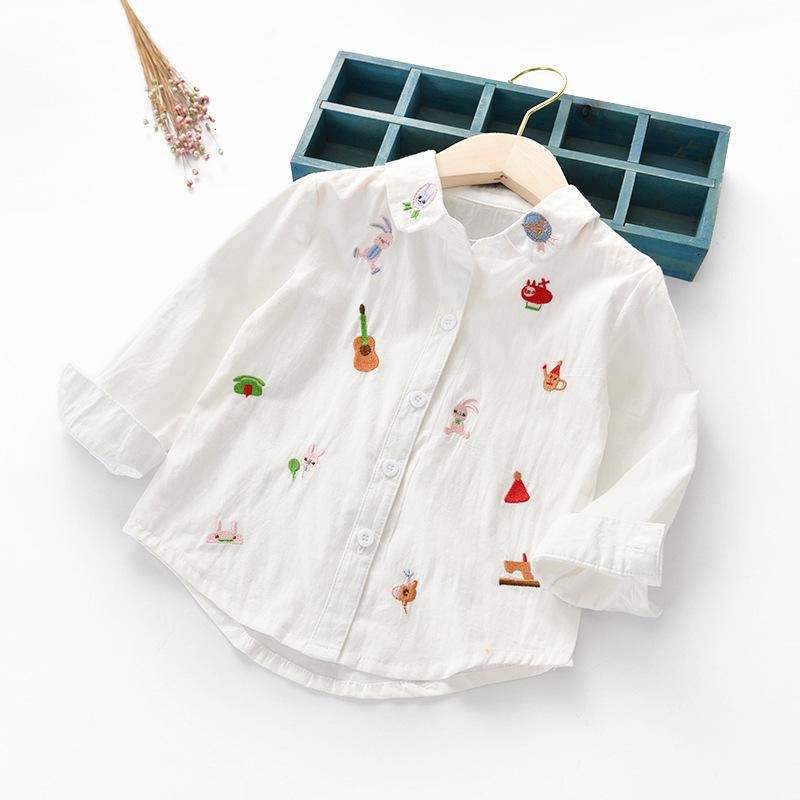 Girls' White Long Sleeve Shirt - Korean Style, 2025/2026 Spring/Autumn Collection