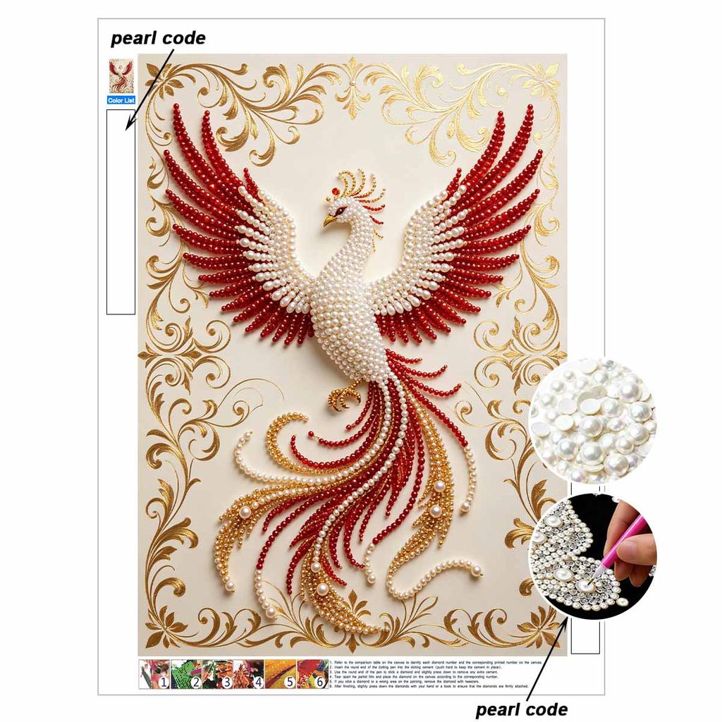 Pearl Painting 5D DIY Phoenix Pearl Gemstone Art Diamond Painting Kit for Adults/Beginners Gift Ideas Home Decor Wall Hanging Craft
